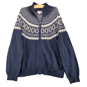 Goodfellow & Co. Men's Full Zip Knit Sweater Blue XL Fair Isle Cotton Blend